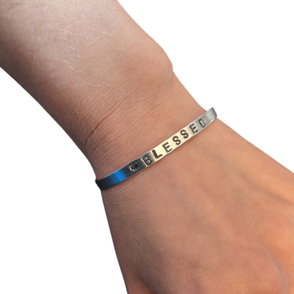 Blessed Silver Cuff Bracelet on Model