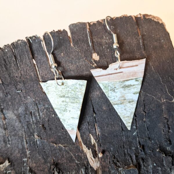Birch Bark Triangle Earrings Hanging Up