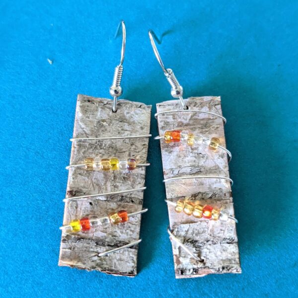 Beaded Rectangle Birch Bark Earrings