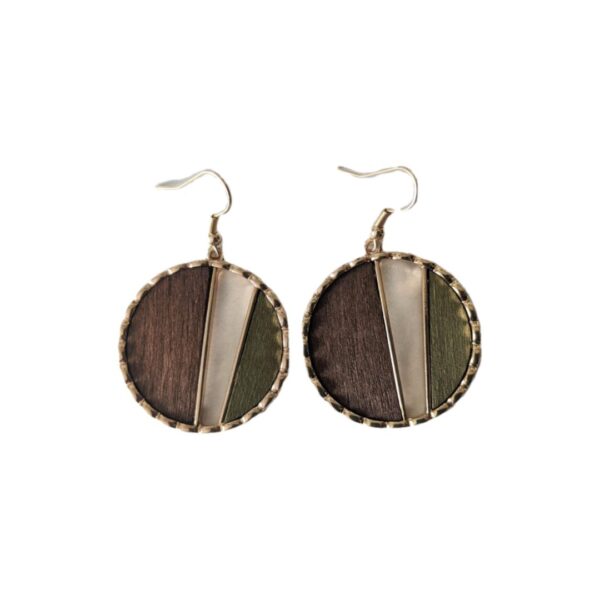 green and brown gold disc dangle Earrings
